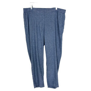 J. Jill Linen Stretch Womens XL Blue Chambray High Waist Ankle Trouser Pants